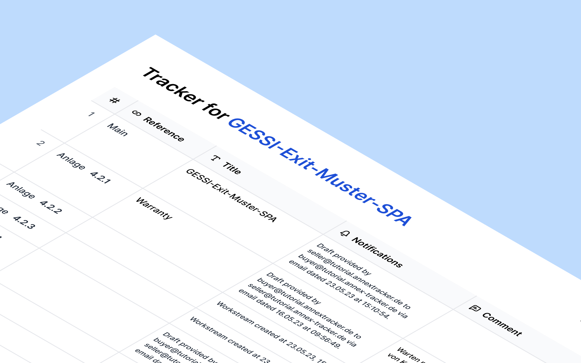 An exported annex list showing references, titles, and updates